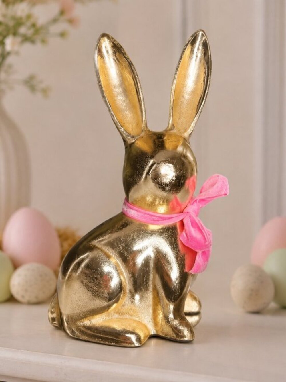 Gold Metal Easter Bunny Sculpture Figurine Spring Decor 8.5 Inch NWT